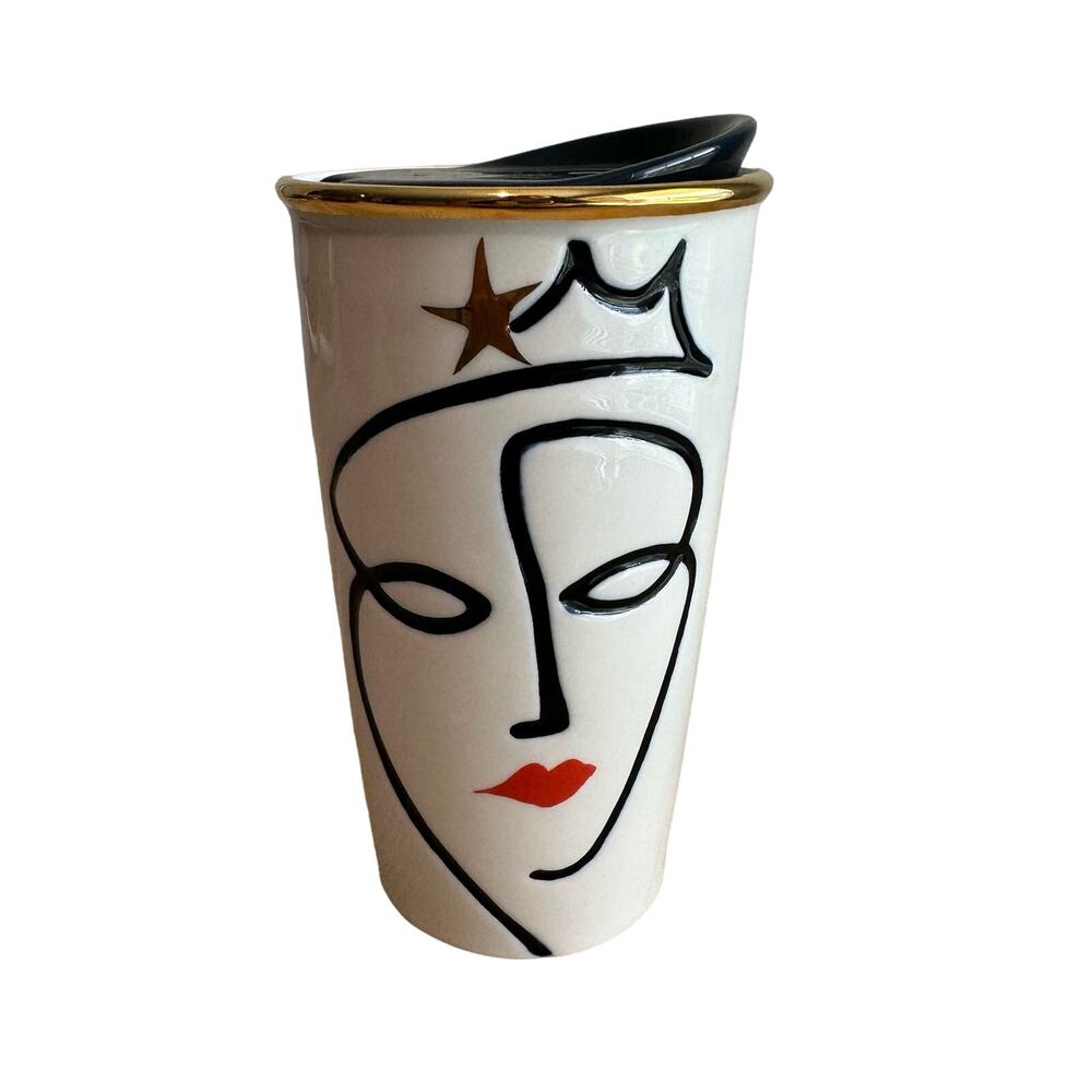 Starbucks 2015 Abstract Mermaid Face 10oz Ceramic Tumbler with lid
